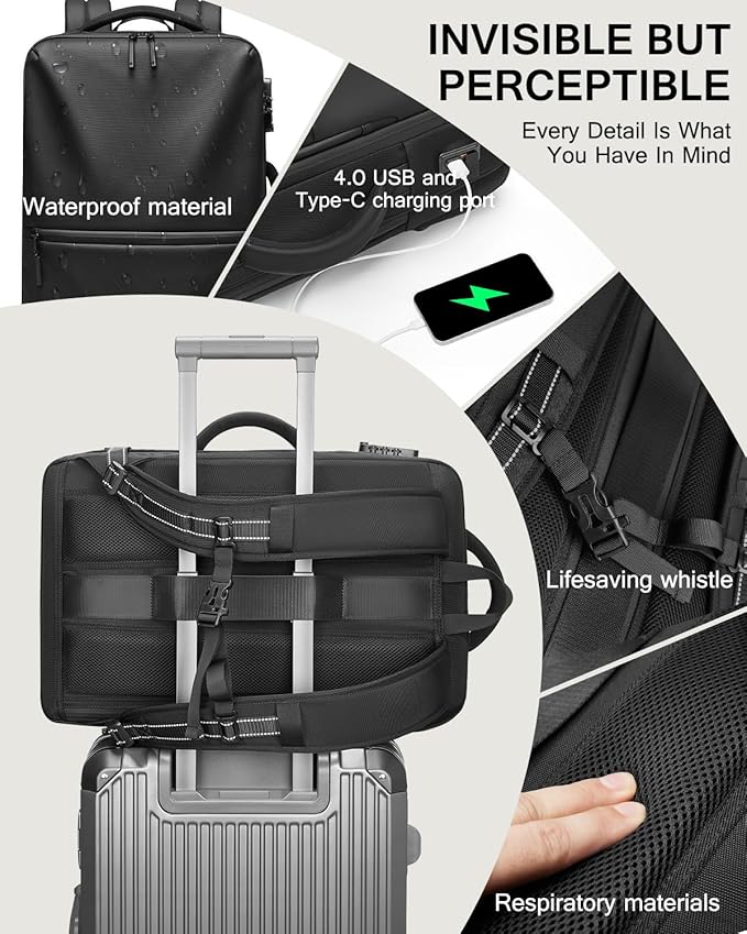 70L Vacuum Backpack Travel with Pump, Charging Port and TSA Lock, Expandable Vacuum Seal Compression Travel Backpack for 19" Laptop, Airline Approved
