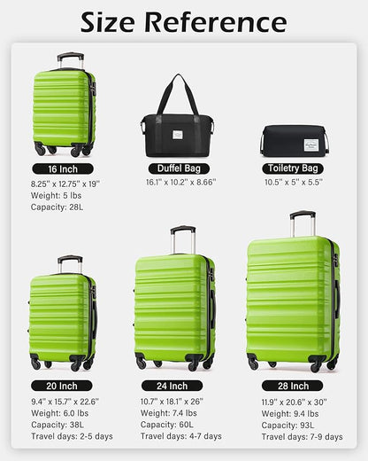 LONG VACATION Carry On Luggage 20 Inch, Luggage Sets 3 Piece with Spinner Wheels & YKK Zipper TSA Lock, ABS+PC Hardside Suitcase Lightweight Travel Luggage (APPLE GREEN, 20 Inch)