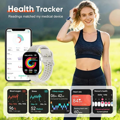 Fitness Tracker Smartwatch for Women & Men, Built-in GPS, 2.06" AMOLED for Calls, Heart Rate Blood Oxygen Sleep Monitor, 170+ Sport Modes, Waterproof with 2 Bands (Silver)