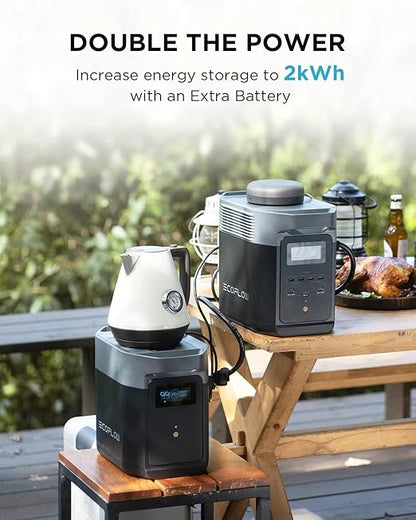 EF ECOFLOW Portable Power Station DELTA2 with Smart Extra Battery, Expand Capacity from 1024Wh to 2048Wh, Solar Generator for Home Backup, Emergency, Outdoor Camping