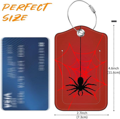 Luggage Tags for Suitcase Spider on Spider Web 2 PCS Leather Travel Luggage Tag with Stainless Steel Loop Name ID Label Privacy Cover for Women Men Travel