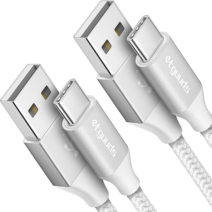 etguuds USB A to USB C Cable 6.6ft, 2-Pack, 3A Fast Charging Type C Charger Cord for iPhone 17 16 15 Pro Max 16e 17 Air, Samsung Galaxy S25 S24 S23 S22 S21 S20 A17 A16 A56 A55 Flip Fold, White