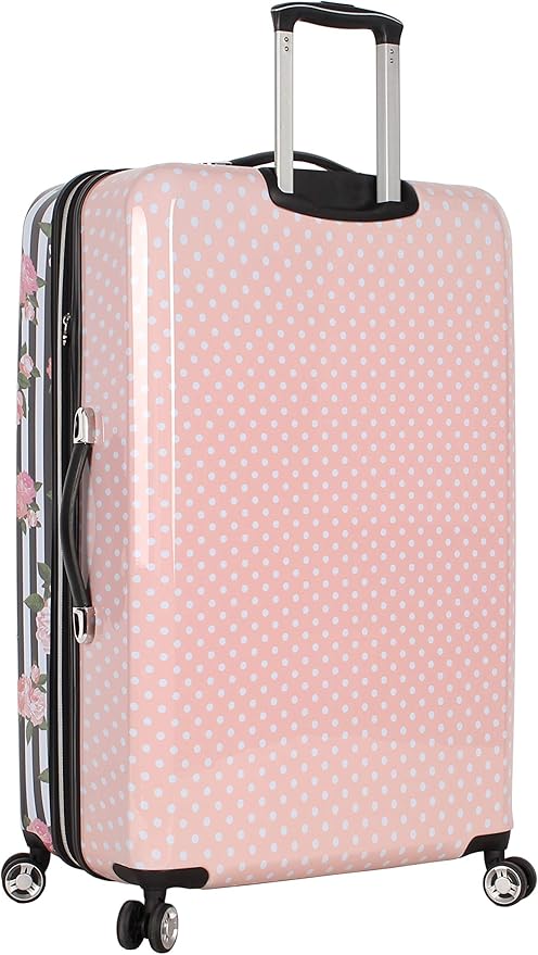 Betsey Johnson Designer Luggage Collection - Expandable 3 Piece Hardside Lightweight Spinner Suitcase Set (Stripe Roses)