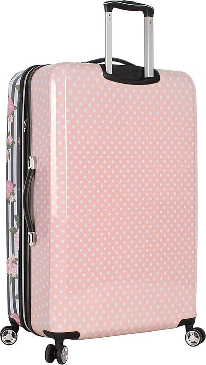Betsey Johnson Designer Luggage Collection - Expandable 3 Piece Hardside Lightweight Spinner Suitcase Set (Stripe Roses)