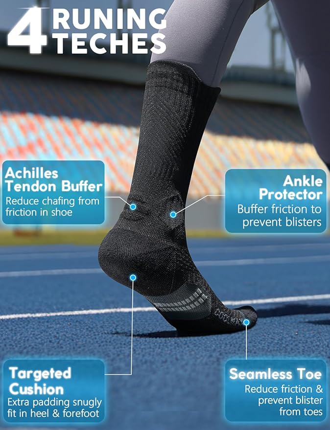 Womens Coolmax Bamboo Viscose Compression Running Crew Socks, Moisture-Wicking Anti-Blister Hiking&Gym Athletic