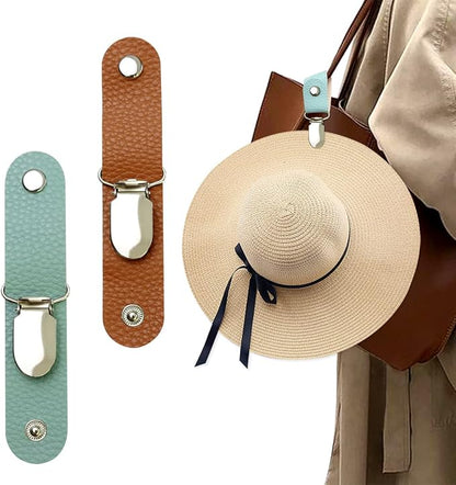 Hat Clip for Travel on Bag/Luggage, PU Leather Multifunctional Duckbill Clip, Outdoor Hat Companion