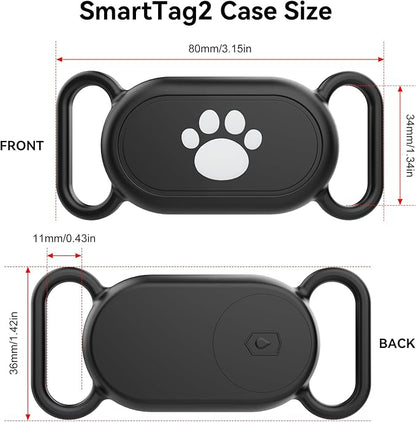 Dog Collar Holder(2 Pack) for Galaxy Smarttag2, Waterproof Silicone Case for Pet Cat, Anti-Lost Scratch Resistant Protective Cover Accessory for Samsung Galaxy Smart tag2(Black/Black)