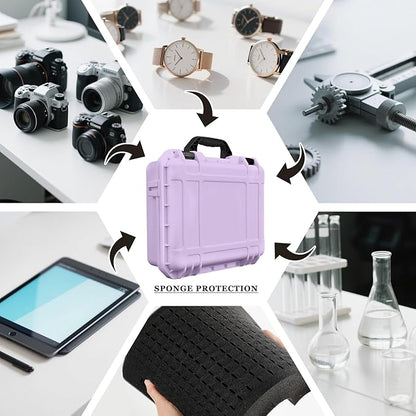 1 Pcs 16.3 x 12.4 x 6.5 Inch Waterproof Hard Case with DIY Customizable Foam Insert Portable Protective Case with Knife for Camera Drones Equipments Tools Test Instruments (Purple)
