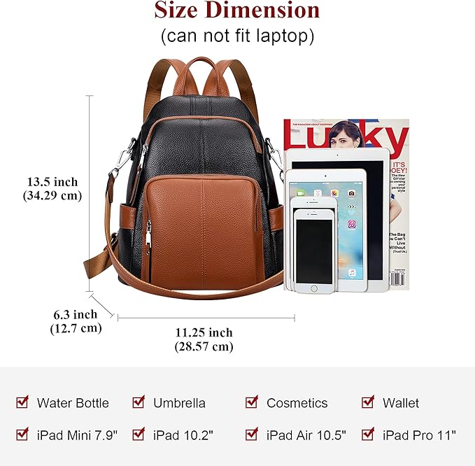 ALTOSY Soft Leather Backpack Purse For Women -theft Backpacks Versatile Shoulder Bag(S81 Black/Brown)