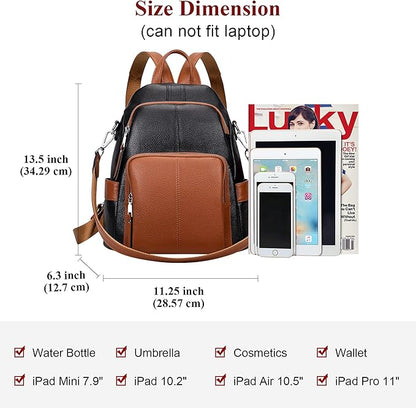 ALTOSY Soft Leather Backpack Purse For Women -theft Backpacks Versatile Shoulder Bag(S81 Black/Brown)