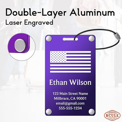 Personalized Luggage Tags: Custom Metal Luggage Tags for Suitcases, Backpacks and Bags with Your Personalized Text (Purple)