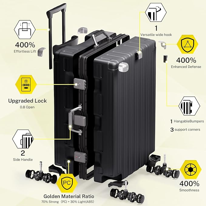 Krute Aluminum Frame Luggage 28 Inch Checked Suitcase with Spinner Wheels TSA Approved No Zipper Hard Shell Luggage PC+ABS Travel Suitcase