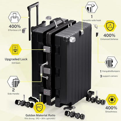 Krute Aluminum Frame Luggage 28 Inch Checked Suitcase with Spinner Wheels TSA Approved No Zipper Hard Shell Luggage PC+ABS Travel Suitcase