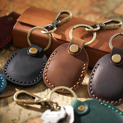 Timyca for Airtag Holder Keychain-Genuine Leather for Airtag Keychain Holder 4 Pack,Handmade for Air Tag Case Scratch-Resistant Leather Key Chain Ring Compatible for Airtag,Dog Collar,Luggage
