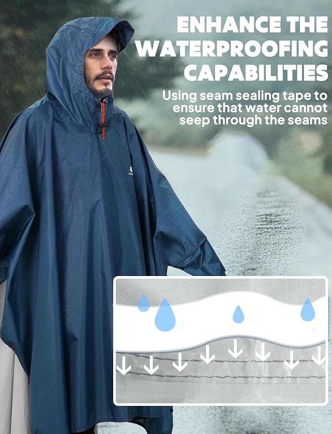 ANYOO Hooded Rain Poncho for Adults Waterproof Lightweight Rain Coat for Men Women Reusable Rain Jacket for Emergency Outdoor