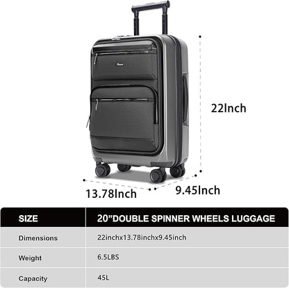 Luggage Sets 2 Piece, Carry On Luggage with Front Pocket & USB Port and 28 Inch Expandable Checked Luggage, Hybrid Soft Front & Hard Shell Suitcases with Spinner Wheels & TSA Lock, Grey