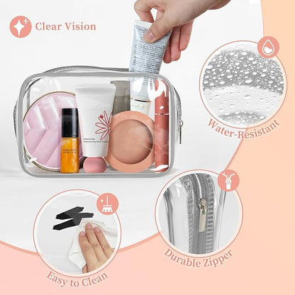 TISRATOK 12 PCS Clear Makeup Bag for Women with Zipper, TSA Approved Toiletry Pouch, Cosmetic Bag Bulk for Travel Organizer Essentials - Grey,Small