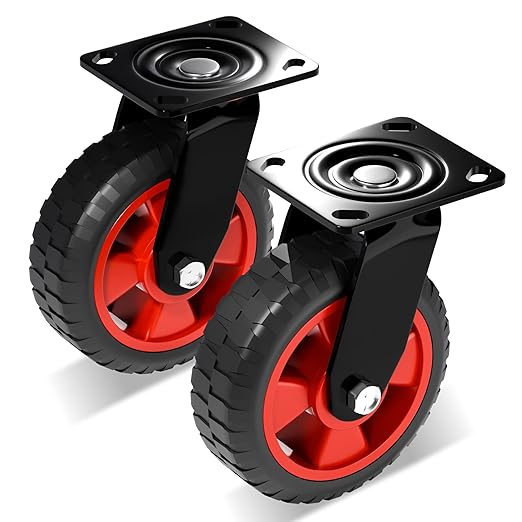 6 Inch Heavy Duty Industrial Casters, Set of 2,400 LBS Capacity per Caster,Swivel Solid Rubber Wheels for Utility Cart, Dolly, Workbench & Outdoor(no Brake)