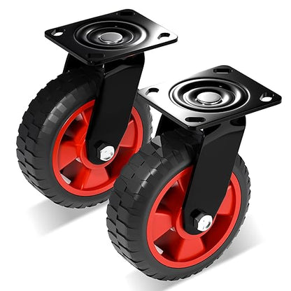 6 Inch Heavy Duty Industrial Casters, Set of 2,400 LBS Capacity per Caster,Swivel Solid Rubber Wheels for Utility Cart, Dolly, Workbench & Outdoor(no Brake)