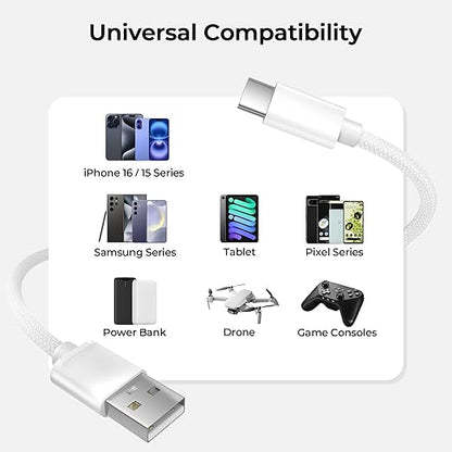 Basesailor for Airpods Pro 3 USB Type C Charger Cable 6.6FT 2Pack,Car Charging Cord for New iPhone 17 Air 16,Samsung Galaxy S10 S10E 10E S20 FE S24 S23 S21 S22 Plus Ultra,A51 A52 A53,Google Pixel 9 XL