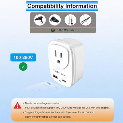 Type A Plug Adapter, VooLerTun Canada Japanese Travel Adapter with 30W Fast Charge Dual Ports (1 USB C) Compatible Cell Phone Camera, 1 American Outlet Adapter, US Converter for Japan Travel