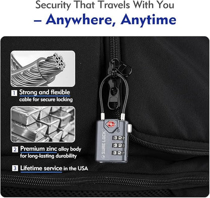 SURE LOCK TSA Compatible Travel Luggage Locks, Inspection Indicator, Easy Read Dials TSA Approved with Zinc Alloy Grey 2 Pack