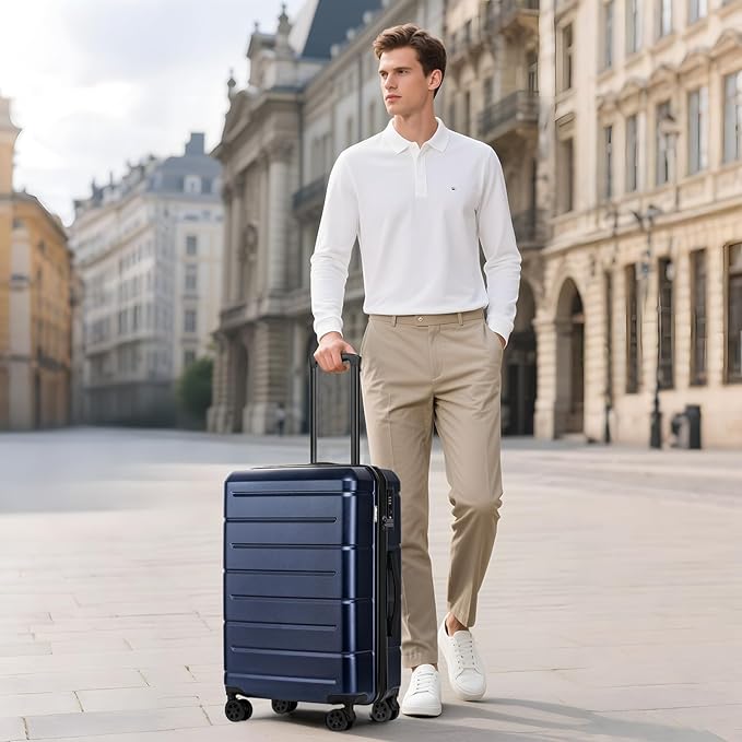 KYME Large Suitcases with Wheels Hardshell 28 Inch Luggage TSA Approved Big Checked Luggage Durable Travel Rolling Suitcase for Women Men Navy