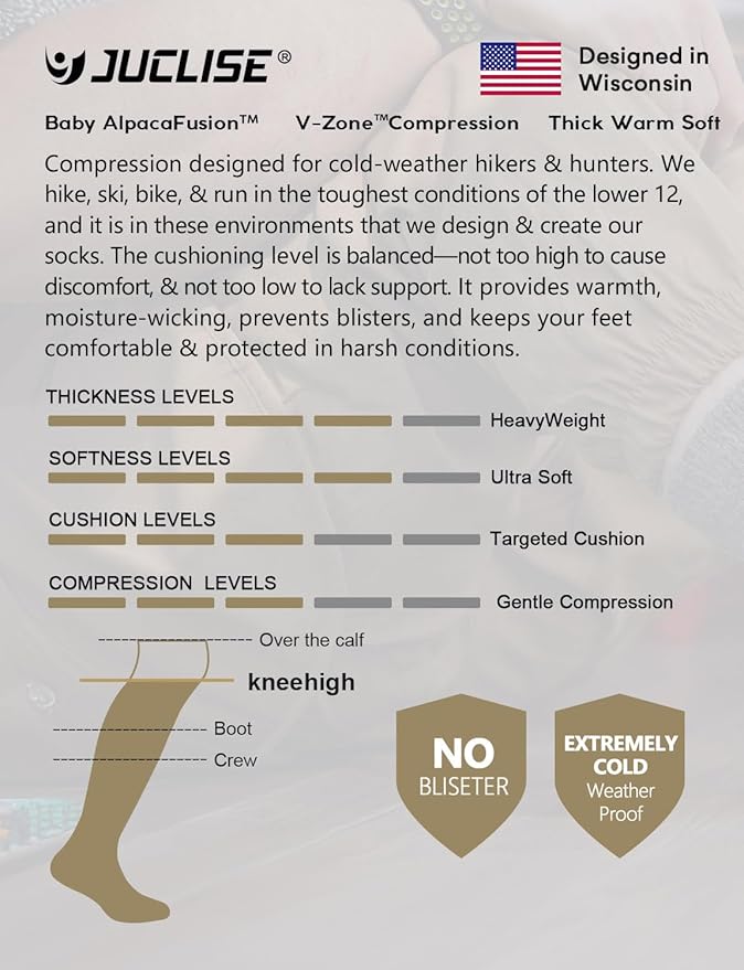 Alpaca Wool Heavyweight 15-25 mmHg Knee High Compression Support Socks Thick Winter Thermal Warm Soft Travel Flying
