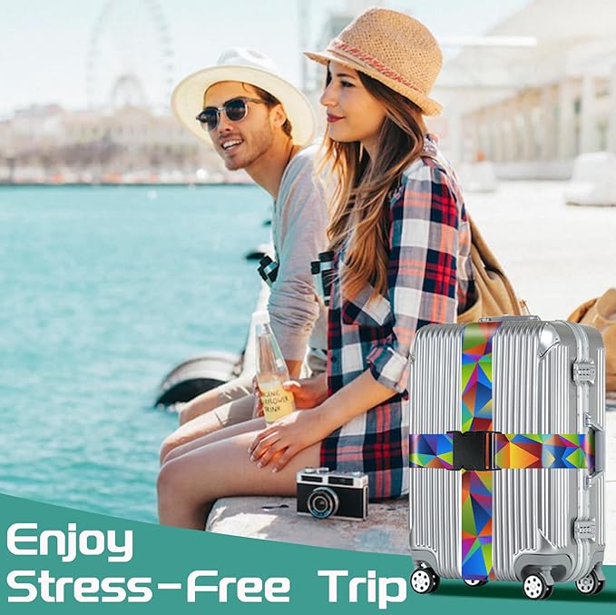 Slohif Luggage Straps for Suitcases Travel Belt Accessories Luggage Connector Identifiers Over Handle with Buckle Unique Nylon Adjustable Strap for Sleeping Bag Car Seat Color Triangle (2 Pack)