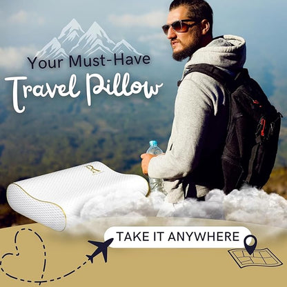 Royal Therapy Travel Memory Foam Pillow 2-Pack, Neck Pillow Bamboo Adjustable Side Sleeper Pillow