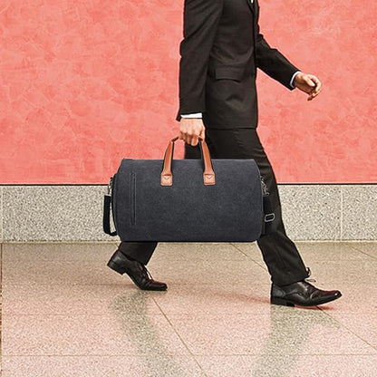 Convertible Garment Duffel Bag, Carry on Garment Bag for Travel Canvas Mens Suit Bag 2 in 1 Foldable Garment Bag with Shoulder Strap Weekender Bag with Shoe Pouch