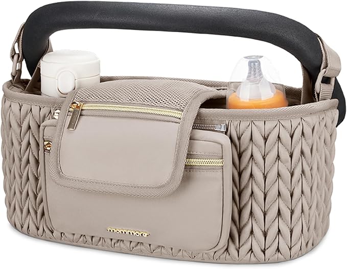 mommore Stroller Organizer with Insulated Cup Holders, Adjustable Stroller Caddy with Detachable Phone Bag, Stroller Accessories Fits for Uppababy, Doona, Jogger, Britax(Light Cafe)