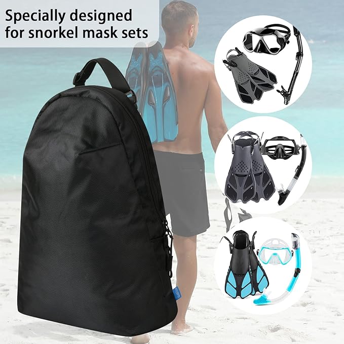 Xxerciz Gear Bag for Snorkel Equipment, Nylon Diving Bag Snorkel Bag Backpack for Mask, Fins, Swimming Gear, Beach and Sports Equipment (15.7" x 10.4" inch)