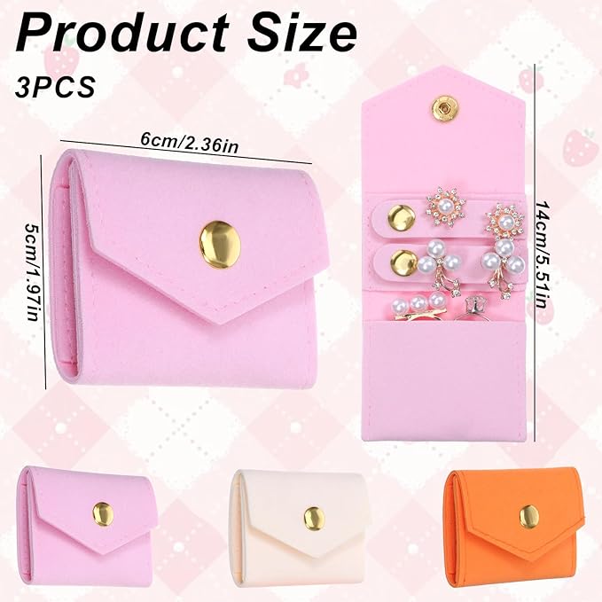 3 PCS Mini Travel Jewelry Bag, Portable Small Jewelry Travel Bag with Buckle, Foldable Small Jewelry Travel Pouch for Rings, Necklaces, Earrings, Bracelets
