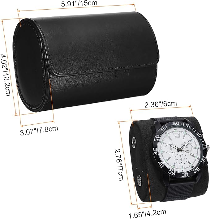 HARFINGTON Watch Roll Travel Case 2 Slot Portable Leather Watch Case for Men and Women, Watches Storage Organizer with Removable Pillows for Traveling, Display, Home Storage, Black