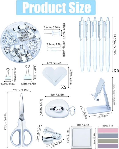 White Desk Accessories, 25Pcs White Office Supplies and Desk Organizers, with Tape Dispenser, Stapler, Staple Remover, Ect, Christmas Gifts