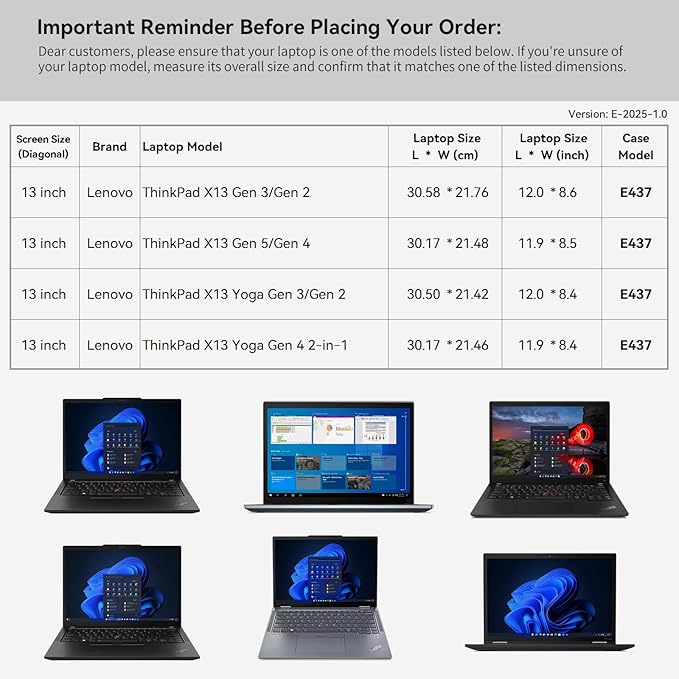 Smatree 13 inch Laptop Sleeve for Lenovo ThinkPad X13 Gen 2/3/4/5, for ThinkPad X13 Yoga Gen 2/3/4 2 in 1 Laptop Bag with Accessory Pocket, YKK Zipper, Patented Super Corner Design (E437)