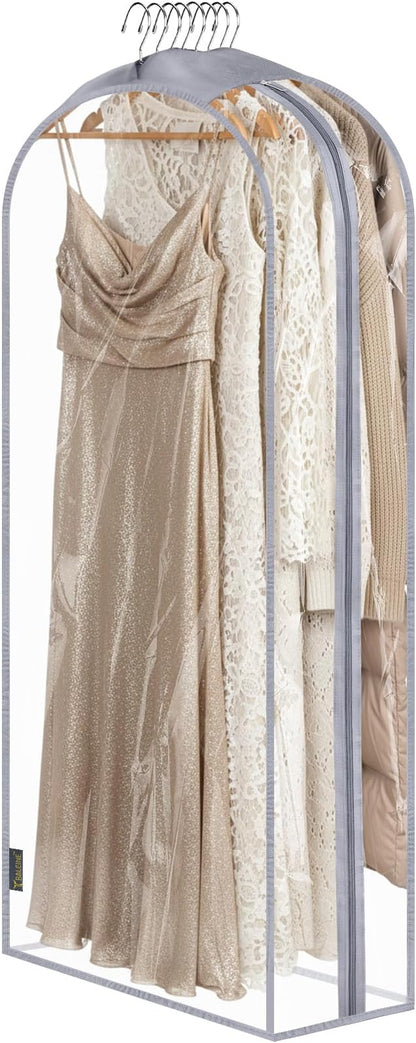 BALEINE 60'' Clear Garment Bags for Hanging Clothes, 10.5'' Wide PEVA Suit Bag for Closet Clothes Dresses Coat (Clear, 1PK)