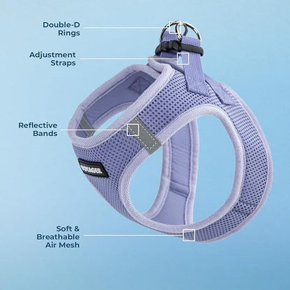 Best Pet Supplies Voyager Step-in Air Harness - All Weather Mesh, Reflective, No Pull Harness for Dogs, Cats - Secure with Hook & Loop Fastener, Buckle, Double D-Rings - Lavender, XL