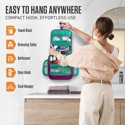 VENTURE 4TH Hanging Travel Toiletry Bag for Women & Men – Large Toiletry Organizer with 18 Compartments, Removable TSA Pouch, Travel Wash Bag for Toiletries, Makeup & Shaving Kit (Purple/Mint)