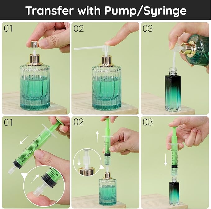 Segbeauty 8pcs 0.34oz Perfume Decanter Refill Tool Kit for Travel Spray Bottle, 10ml Plastic Pink Green Perfume Dispenser Transfer Tool Set with Funnel Pump Disenser, Cologne Making Kit for Men Women