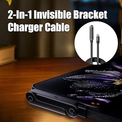 Invisible Stand Charging Cable, 2-in-1 Invisible Holder Charger Cable, 240W Fast Charging Cable with Stand, for Smartphones Tablets Laptops (USB A-Type C)