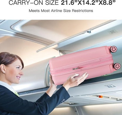 Kono Small 20 Inch Expandable Carry On Luggage with Quiet Spinner Wheels & TSA Lock, Scratch and Drop Resistant PC+ABS Hardside 22x14x9 Airline Approved Suitcase, Pink