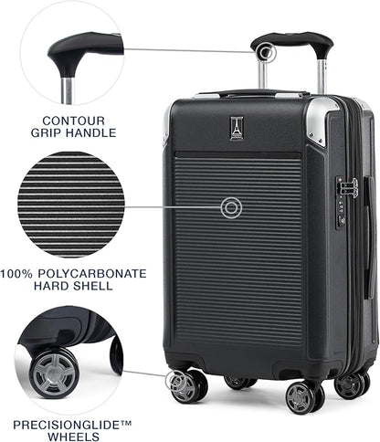 Travelpro Platinum Elite Hardside Expandable Carry on Luggage, 8 Wheel Spinner, TSA Lock, Hard Shell Polycarbonate Suitcase, Shadow Black, Carry on 21-Inch