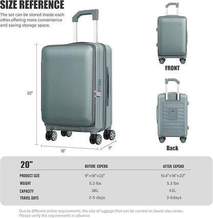 Carry-On Luggage Front Opening 20-inch Suitcase with TSA Lock PC Hardside Rolling Luggage Travel Suitcase, Small Hardside Expandable Luggage with Spinner Wheels (Black)