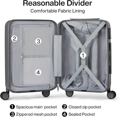 Hanke 24 Inch Checked Luggage with Spinner Wheels Hard Shell Suitcases Lightweight Travel TSA Luggage for Women Men Medium Suitcase(Graphite Grey)