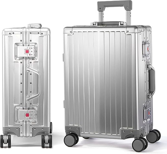 UrbanExplorer 24Inch All Aluminum Check In Luggage Heavy Duty Hard Shell Suitcases with Spinner Wheels, Zipperless Suitcase with TSA Lock, Large Luggage for Business Travel, Sliver