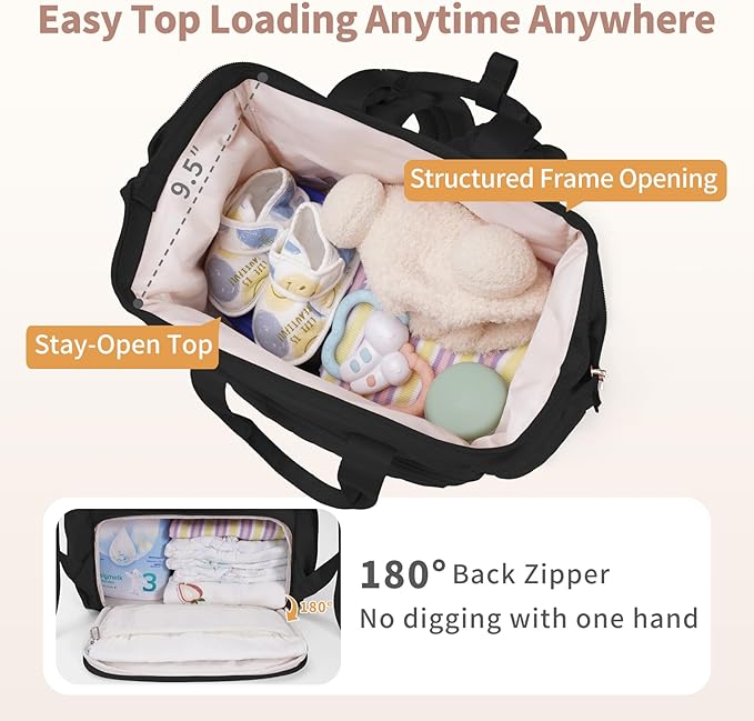 CEI-CEI Diaper Bag Backpack for Mom and Dad, Puffer Baby Bag Backpack with Insulated Pocket, Water-Resistant, Unisex Travel Backpack with Changing Pad & Stroller Straps