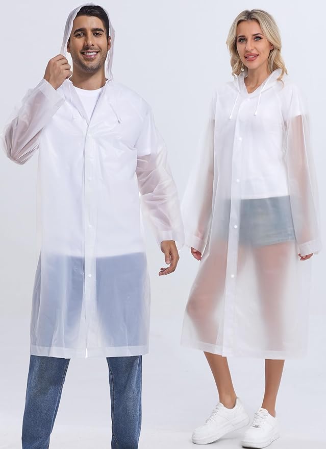 2-Pack Reusable Rain Ponchos for Adults, HOOMBOOM Raincoats Emergency for Women/Men with Drawstring and Sleeves