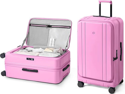 NINETYGO Large Checked Luggage 28 Inch, Top Opening Luggage Checking In Luggage, Expandable, PC Hard Shell, Larger Capacity Checked, TSA Lock, 360° Spinner Wheels (Pink)